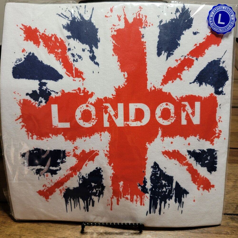 Capital London Tee SS White "London" Union Jack Splatter - Size Large - NEW